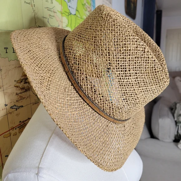 Tan Straw Cowboy Hat Rancher Western Bohemain Country Festival - Picture 4 of 8